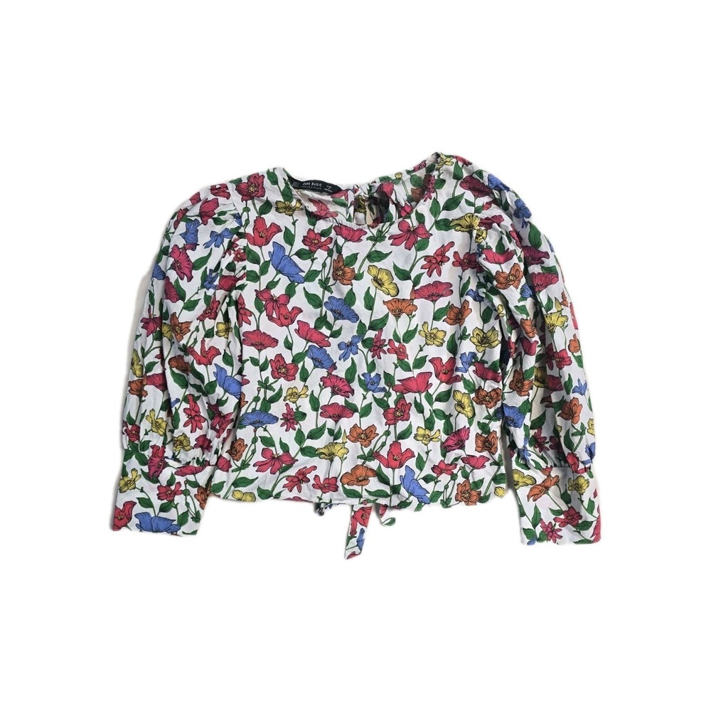 Zara Blouse Floral Small Bow Ties In Back